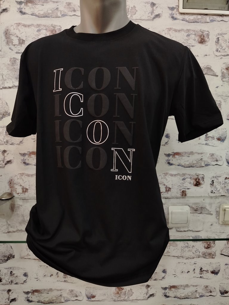 Icon- черна тениска, с надпис, 100% качествен памук, Размер XL